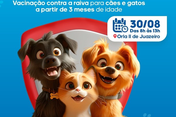 Dia D de Vacinação Antirrábica acontece neste sábado (30) na Orla II de Juazeiro
